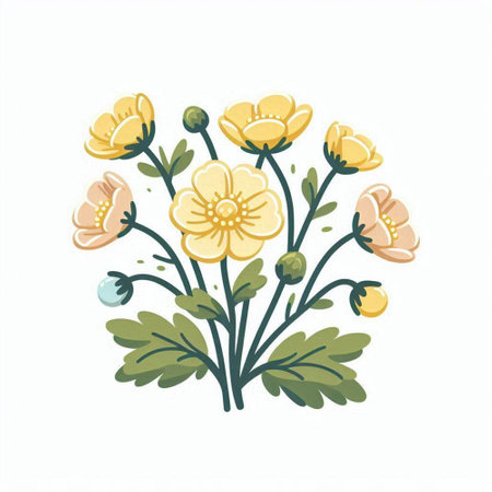 Hand drawn vector illustration of a bouquet of yellow flowers isolated on white background.のイラスト素材