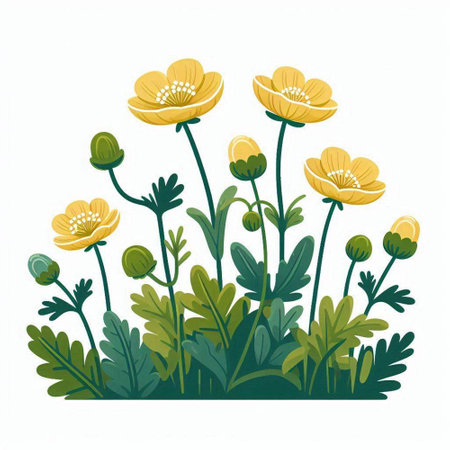 Vector illustration of yellow poppies isolated on a white background.のイラスト素材