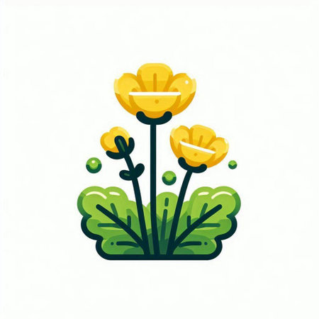 Cute yellow flowers in the garden. Vector illustration in flat styleのイラスト素材