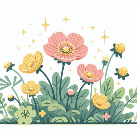 Floral background. Hand drawn vector illustration with flowers and stars.のイラスト素材