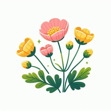 Vector illustration of a bouquet of flowers in a flat style.のイラスト素材