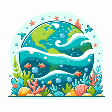 Underwater world with fish and seaweed. Cartoon vector illustration.のイラスト素材