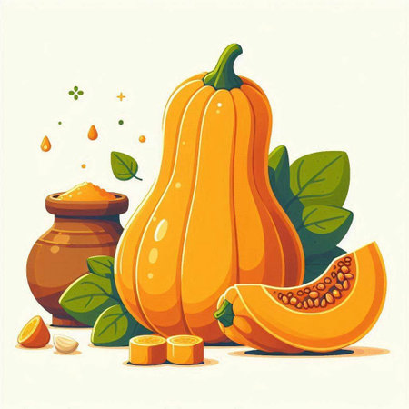 Pumpkin and ingredients for cooking, vector illustration in cartoon styleのイラスト素材