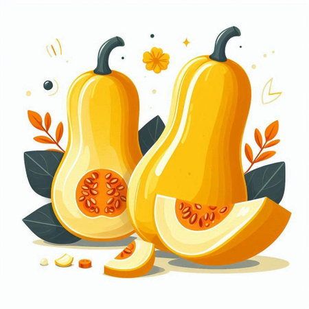 Butternut squash isolated on white background. Vector cartoon illustration.のイラスト素材
