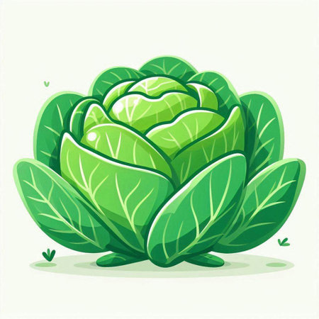 Illustration of a fresh green cabbage with leaves on a white backgroundのイラスト素材