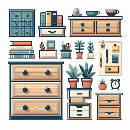 Furniture icons set in flat style. Furniture icons collection. Furniture vector illustrationのイラスト素材