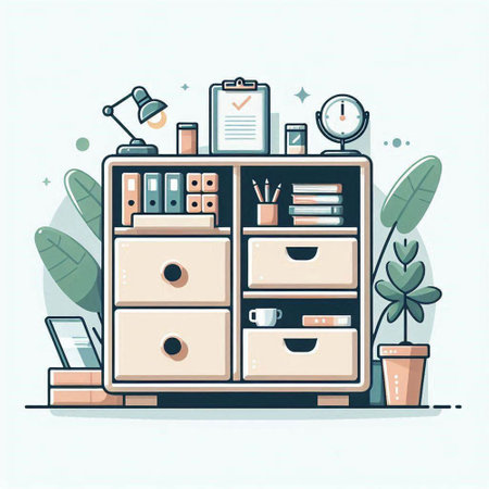 Office furniture. Vector illustration in flat style. Furniture design.のイラスト素材