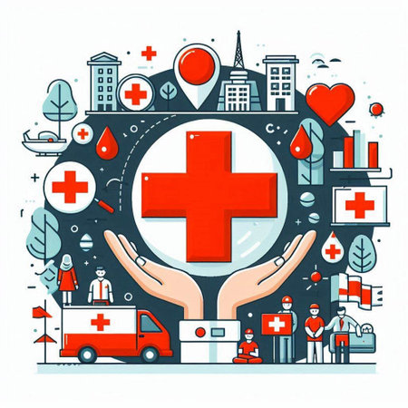 Vector illustration in line art style on the theme of healthcare and medicine.のイラスト素材