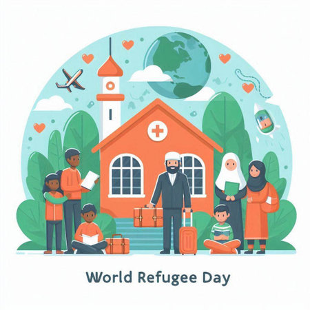 World Refugee Day concept. Vector illustration in flat style on white background.のイラスト素材