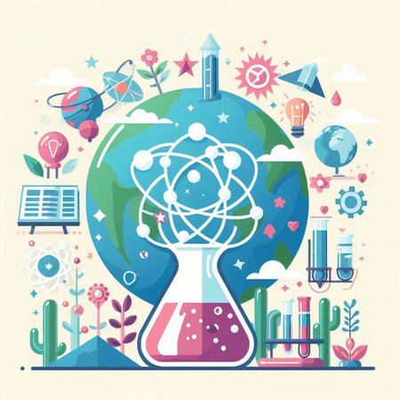 Science and education concept. Vector illustration in flat design style with iconsのイラスト素材
