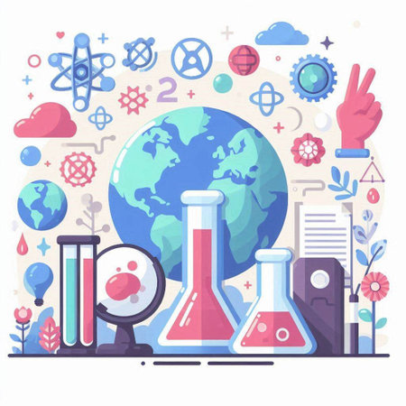 Science and education concept. Vector illustration in flat cartoon style with icons.のイラスト素材