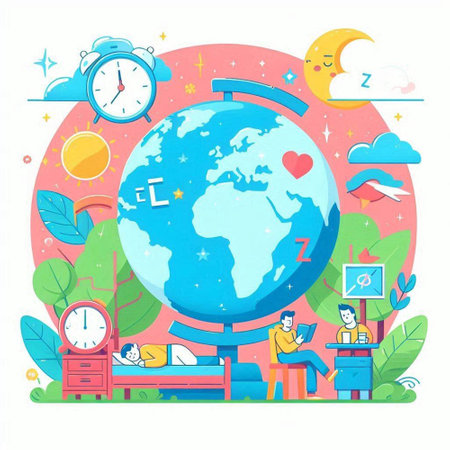 Flat design vector illustration concept of traveling around the world. Time flies around the world.のイラスト素材