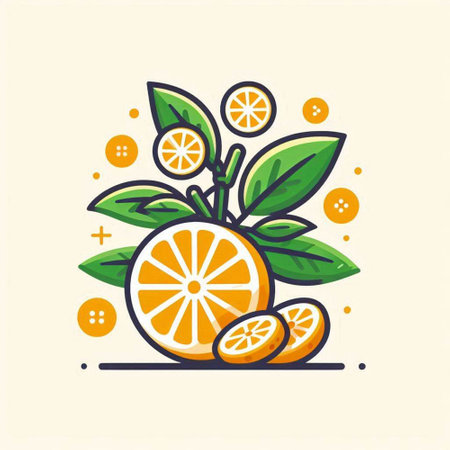 Citrus fruit icon with lemons and leaves. Vector illustration.のイラスト素材