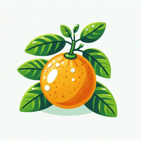 Orange fruit with green leaves isolated on white background. Vector illustration.のイラスト素材