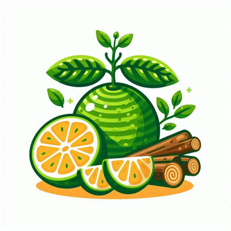 Citrus fruit, lime, orange, lemon. Vector illustration.のイラスト素材