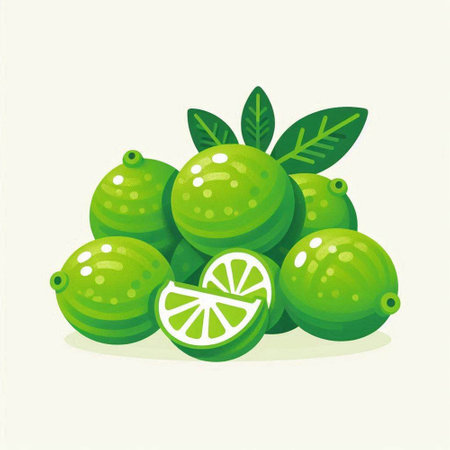 Lime fruit with leaves on a white background. Vector illustration.のイラスト素材