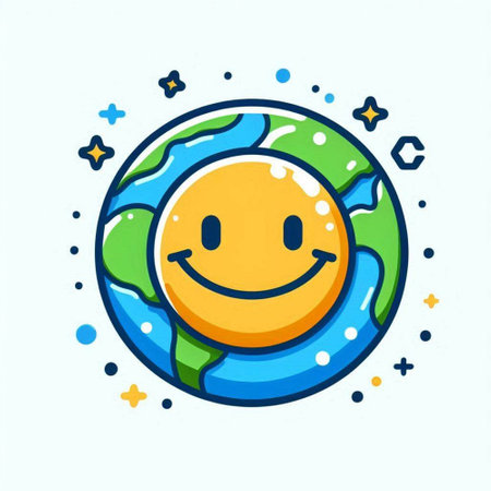 Cartoon planet earth with smiling face. Vector illustration in doodle style.のイラスト素材