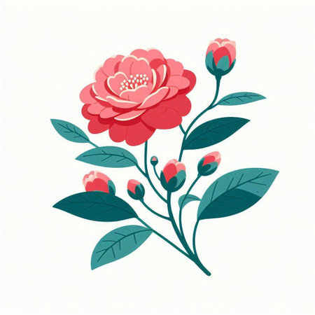 Red rose with green leaves isolated on white background. Vector illustration.のイラスト素材