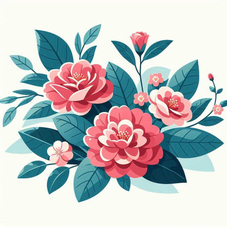 Camellia flowers and leaves. Vector illustration for your designのイラスト素材
