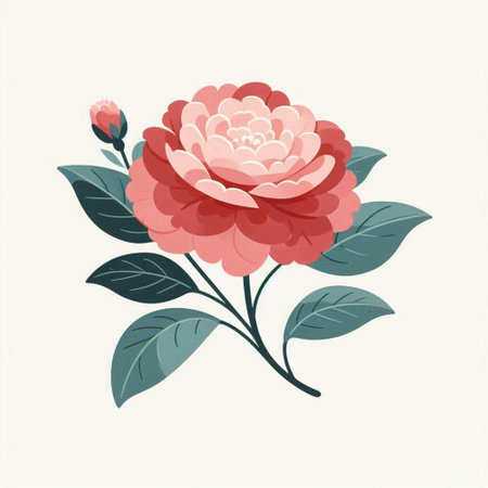 Camellia flower, hand drawn vector illustration in retro styleのイラスト素材