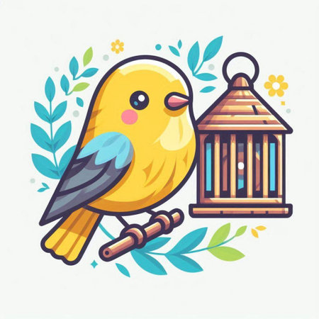 Cute bird and birdhouse. Vector illustration in flat style.のイラスト素材