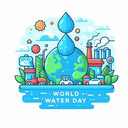 World Water Day vector illustration with water drop, factory and earth.のイラスト素材