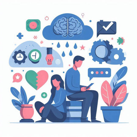 Man and woman sitting on the bench. Brainstorming concept. Vector illustrationのイラスト素材