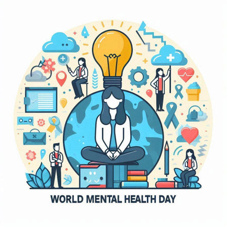 World mental health day concept. Vector illustration in thin line style.のイラスト素材