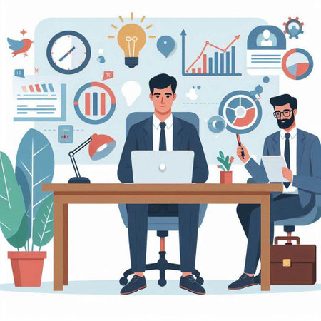 Businessman working in office. Vector illustration in flat cartoon style.のイラスト素材