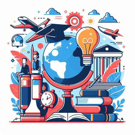 Back to school, education and learning concept. Vector illustration in line art styleのイラスト素材