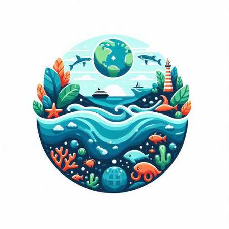 World Ocean Day. Vector illustration in cartoon style on white background.のイラスト素材