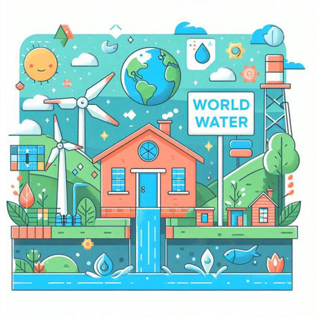 World Water Day concept. Vector illustration in flat line style. World water day banner.のイラスト素材