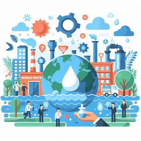 Save water concept. Vector illustration in flat cartoon style. Environment protection.のイラスト素材
