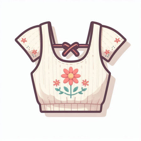 Cute embroidered blouse with flowers. Vector illustration isolated on white background.のイラスト素材