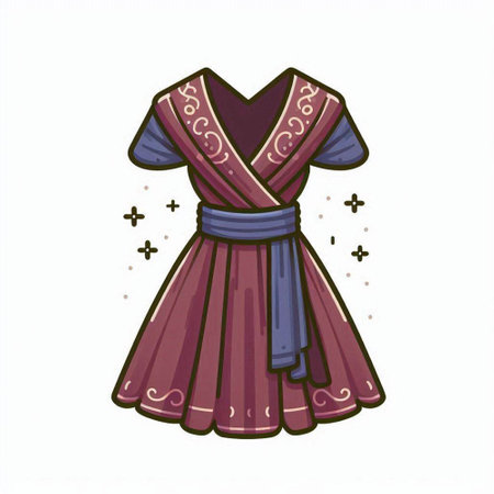 Illustration of a women's dress with embroidery on a white backgroundのイラスト素材