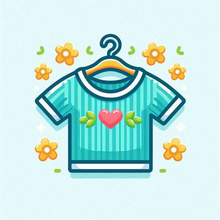 Illustration of a T-shirt with flowers on a blue backgroundのイラスト素材
