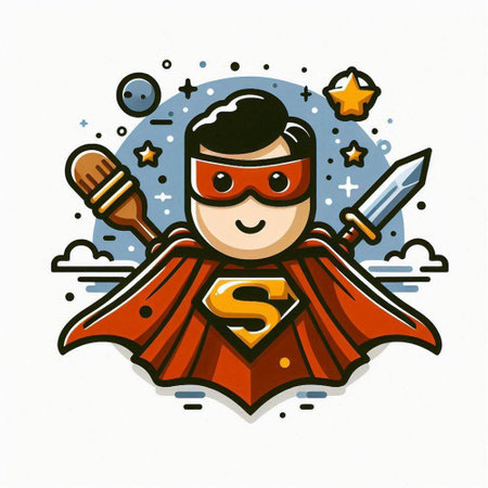 Superhero with a sword in his hand. Vector illustration on white background.のイラスト素材