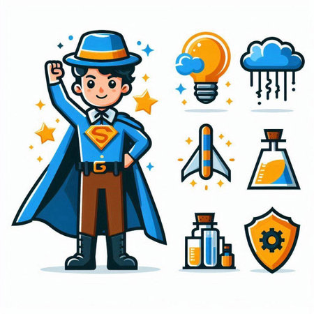 Superhero cartoon character set. Vector illustration in a flat style.のイラスト素材