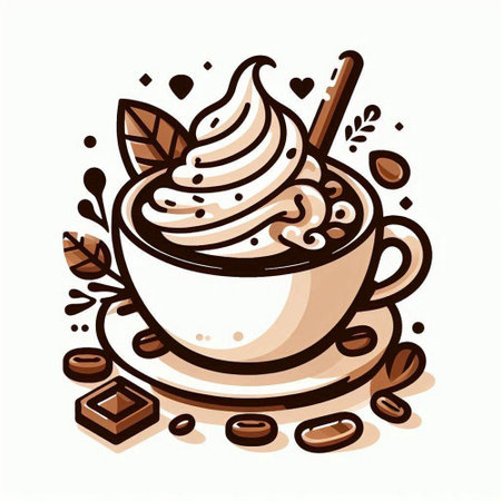 Coffee cup with whipped cream and chocolate. Vector illustration.のイラスト素材
