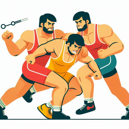 Vector illustration of a strong men wrestling. Strong men wrestling isolated on white background.のイラスト素材