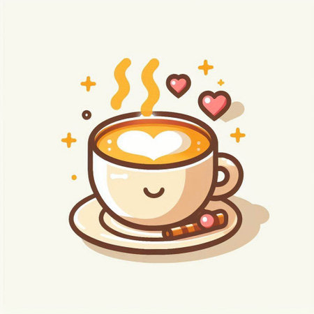 Coffee cup with heart and sweets. Cute cartoon vector illustration.のイラスト素材