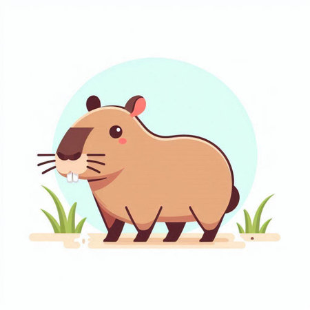 Cute hamster on the grass. Vector illustration in cartoon style.のイラスト素材