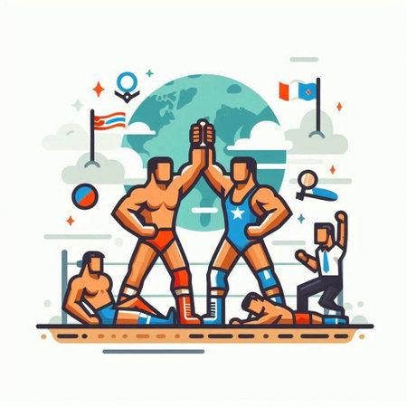 Vector illustration of american football, soccer or rugby players on stadium.のイラスト素材