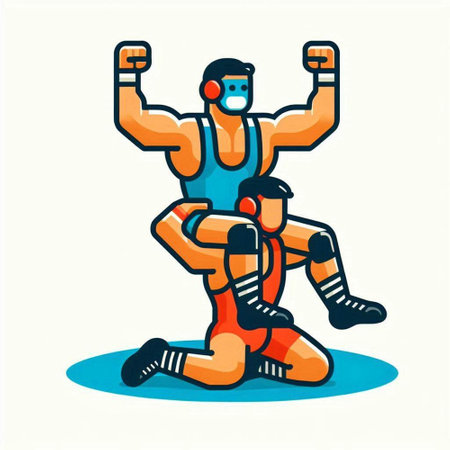 Cartoon strong man in protective mask and gloves. Vector illustration.のイラスト素材