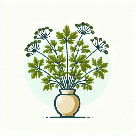 Bunch of parsley in a vase. Vector illustration.のイラスト素材