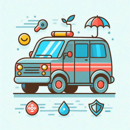 Vector illustration of a police car with an umbrella and water drops.のイラスト素材