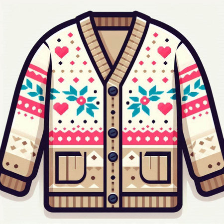 Vector illustration of a warm knitted jacket with a pattern of heartsのイラスト素材