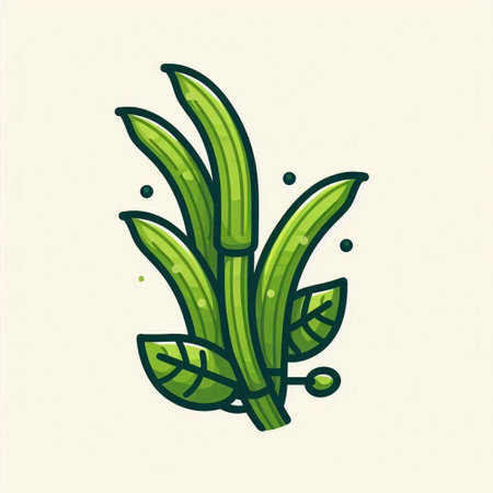 Green beans with leaves. Vector illustration in doodle style.のイラスト素材
