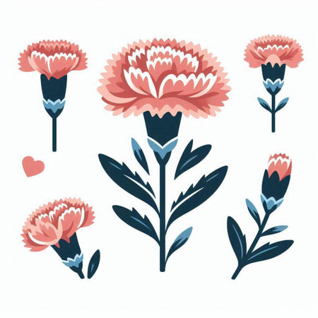 Carnation flowers. Set of vector hand drawn flowers. Vector illustration.のイラスト素材