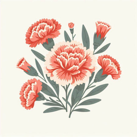 Carnation flower bouquet. Vector illustration in vintage style.のイラスト素材